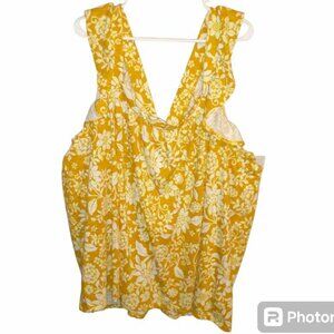 LAUREN CONRAD womens floral racer back tanktop 4x dark yellow cream W-020